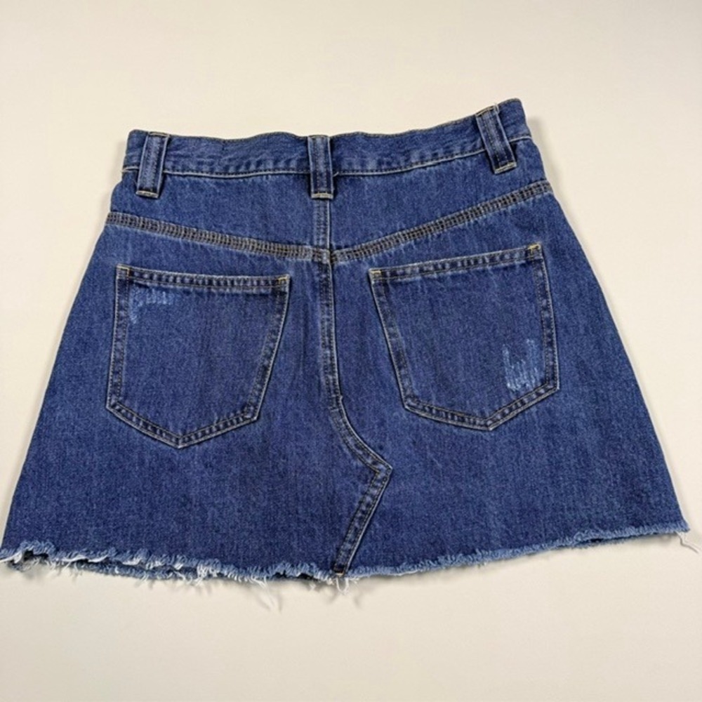 Free People Denim Mini Skirt Pleated High Rise Raw Hem Medium Wash Size 24